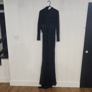 Abyss By Abby Black Sequin Embellished Long Sleeve Gown